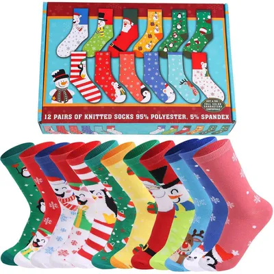 Produktbild von 12 Paar Weihnachtssocken Damen Herren Größe 35-42 Kuschelsocken Weihnachten Motiv