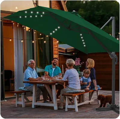 Imagen del producto de Parasol giratorio para jardín, disponible en diámetros de 300 cm y 350 cm. Parasol para exteriores con manivela, inclinable, ideal para terrazas y patios. Parasol cantilever para protección solar