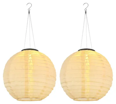 Produktbild von 2er Set LED Solar Außen-Hängeleuchte, Lampion sandfarben, H 55 cm