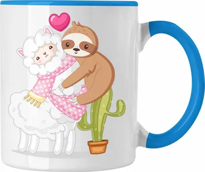 Produktbild von Trendation - Valentinstag Tasse Geschenk Faultier Alpaka Niedliche Grafik Freundin Freund Geschenkidee (Blau)