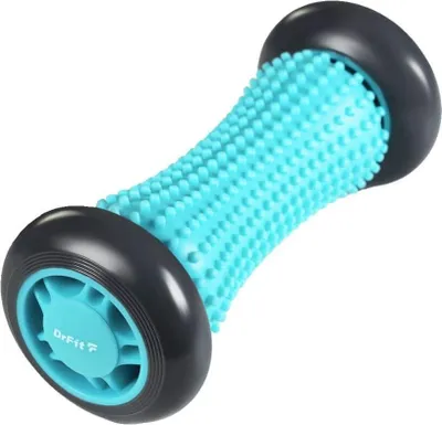 Zdjęcie produktu dla DrFit Roller rehabilitacyjny do stóp z wypustkami sensorycznymi turkusowy 17cm (szare koła)
