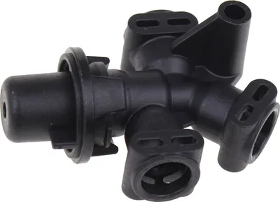 A black plastic valve assembly on a white background.