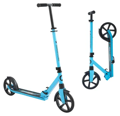 Immagine prodotto di Monopattino SucceBuy (2 ruote) per bambini dagli 8 anni in su, monopattino da città con manubrio regolabile in altezza e pedana antiscivolo, monopattino pieghevole fino a 100 kg, nero + blu
