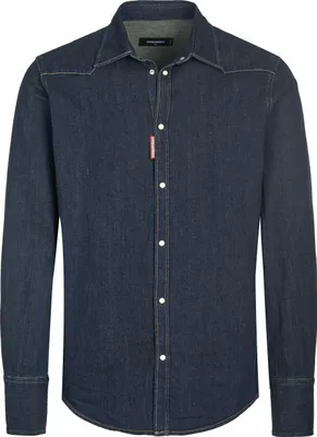 Produktbild von DSQUARED2 Herren Westernhemd aus Dunkelblauem Denim mit Druckknopfleiste