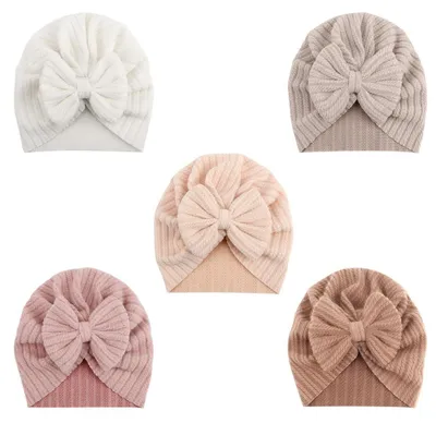 Immagine prodotto di Set di 5 berretti a turbante per neonati, bambine e bambini piccoli, con fiocco, in cotone