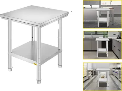 Zdjęcie produktu dla Komercyjny stół cateringowy, wytrzymała stal nierdzewna, regulowana podstawa, 24x24x32 cale 330LB