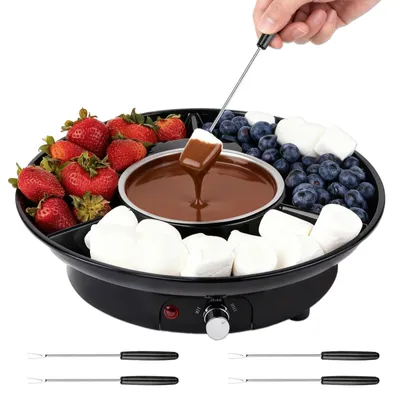 Schokoladenfondue-Set, 280 ml, 2 Temperaturstufen, Alutopf, 4 Gabeln