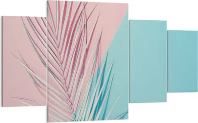 Produktbild von Bild auf Leinwand - Leinwandbild - 4 Teile - Blatt Rosa Türkis - 160x90cm - Wand Bild - Wanddeko - Wandbilder - Leinwanddruck - Bilder - Wanddekoration - Leinwand bilder - Wandbild - DL160x90-4421