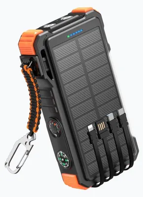 Productafbeelding van Siltcon® Solar Powerbank - Powerbank Zonneenergie - Powerbank 20000 mAh - Noodpakket - Draadloze Powerbank 15W - 22.5W Snellader - LED Indicatie - Zaklamp - Geschikt iOS/Android - USB-A/USB-C - 4x Ingebouwde kabels