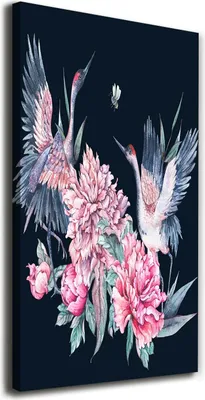Produktbild von Tulup Leinwandbild® - 70x140cm - Wandkunst - Drucke auf Leinwand - Leinwanddruck - Wohnzimmer Wanddekoration XXL - Wohnung Deko Kunstdrucke - Blumen & Pflanzen - Rosa - Kräne und Pfingstrosen