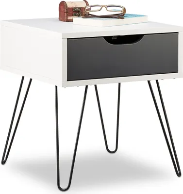 Image de Table de chevet Relaxdays avec tiroir, design moderne, table de chevet angulaire, H x l x P : 44 x 40 x 40 cm, blanc-gris