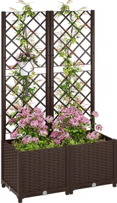 Image de Jardinière - Avec treillis - Treillis en PP, avec drainage, 80 x 40 x 135 cm, beaucoup d'espace - Marron