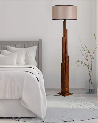Produktbild von Opviq, Kule Ceviz Ahşap Lambader Silindir Koyu Hasır Abajurlu, Stehlampen, Nussbaum, Holz, 45 x 45 x 160 cm