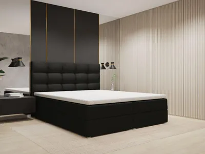 Produktbild von FurniDe24 Boxspringbett Piko 140x200 - Bett mit Matratze und Topper – Kontinentalbett mit Bettkasten und Matratze – Doppelbett Schwarz (Kronos 07)