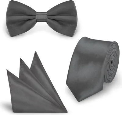 Produktbild von SET Krawatte Fliege Einstecktuch Dunkelgrau  einfarbig uni aus Polyester