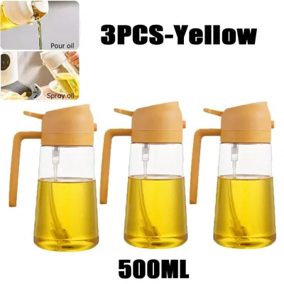 Produktbild von 500ml Ölsprühflasche, 2in1 Multifunktional, Ölsprüher Dose Sprühflasche Ölglas Ölsprüher Speiseöl Spray zum Kochen, Grillen, Backen, Heißluft.Farbe:3 Stück - Gelb