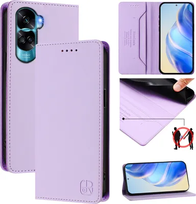 Image de Etui en cuir pour Honor 90 Lite, étui à rabat avec fentes pour cartes, portefeuille et support Violet
