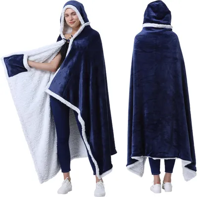 Produktbild von Kapuzenponcho-Decke | Tragbare Kuscheldecke mit Taschen | Bequemer Sherpa-Fleece-Umhang für Kinder und Erwachsene