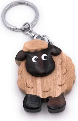 Produktbild von Onwomania Schlüsselanhänger aus Holz Schaf Mufflon dunkel Tier Wollschaf Anhänger Charm