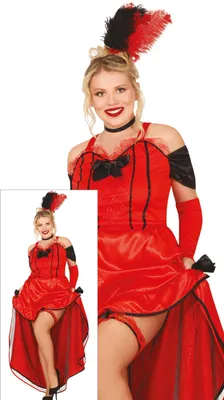 Productafbeelding van y saloonmeisjes kostuum voor dames, met rode jurk, maten S tot L, maat: XL