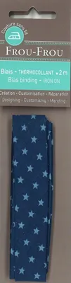 Productafbeelding van Strijkbaar schuin lint, sterren, blauw, 20x2 meter