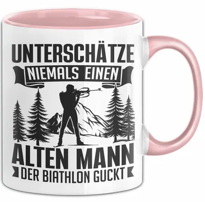 Produktbild von Biathlon Tasse Geschenk Wintersport Geschenke Unterschätze Niemals Einen Alten Mann Der Biathlon Guckt (Rosa)