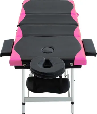 Image de vidaXL Table de massage pliante 4 zones châssis en aluminium noir et rose