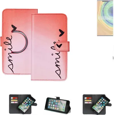 Produktbild von K-S-Trade Schutzhülle Handyhülle kompatibel mit Huawei Mate 30 Pro Hülle cover bookstyle Etui ''smile'' rot Standfunktion Kameraschutz (1Stk)