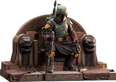 Produktbild von Gentle Giant Star Wars: The Mandalorian Boba Fett on Throne Premier Collection Statue 24 cm