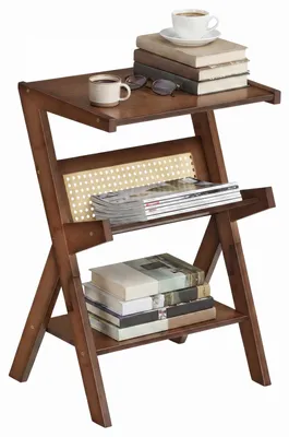 Bambus-Beistelltisch Z-Form, 3 Ebenen, 41x30x60 cm, Mokka