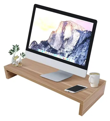 Zdjęcie produktu dla Stojak na monitor drewniany, dąb, wymiary 50x20x7,7 cm, z prowadzeniem kabli