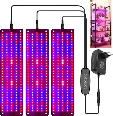 Zdjęcie produktu dla Lampa LED do roślin o pełnym spektrum, lampa LED do uprawy 450 diod LED, lampa do uprawy roślin na półce Rośliny wewnętrzne Szklarnia (3 panele świetlne, czerwony, niebieski, ciepły biały)