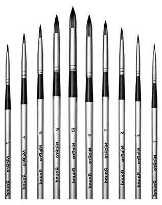 Produktbild von Set aus 10 Nylon Aquarellpinseln, runde Pinsel für verschiedene Maltechniken