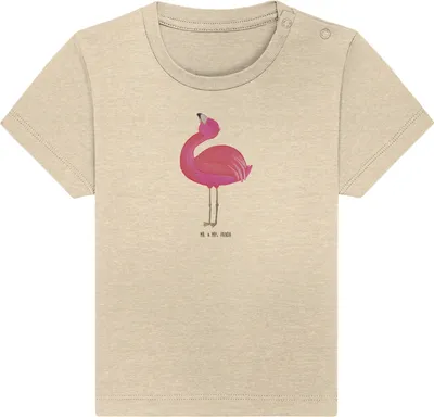 Produktbild von Mr. & Mrs. Panda  T-Shirt Flamingo Stolz 24. - 36. Monat - Natural Raw - Geschenk, Schwester, Baby Top, Rosa, Freude, Freundin, Babyshirt, Baumwollshirt, Mama