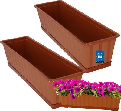 Produktbild von KOTARBAU® 2er Set Blumenkasten Blumentopf für Balkon 60 x 18 x 14 cm Terrakotta Balkonkasten Balkongeländer Pflanzkasten mit Untersetzer aus Kunststoff Rechteckig