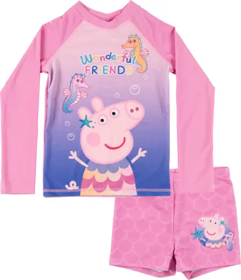 Produktbild von Peppa Wutz Schwimmset UV-Schutz 30 für Mädchen - Kinder Badeanzug langarm Shirt und Hose Zweiteiler Rosa 98-104