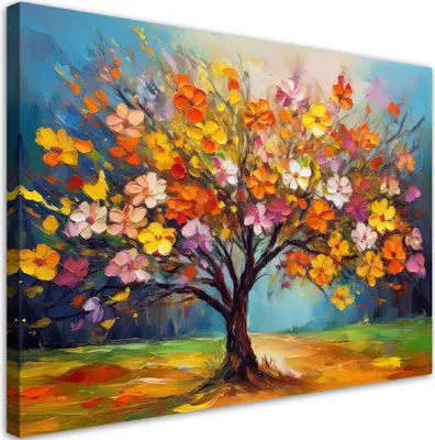 Produktbild von Leinwandbild Abstrakt Bunter Herbstbaum 120x80 Feeby Bunt bild für die wand bereit zum aufhängen