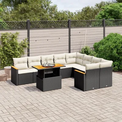 Produktbild von Design 10-tlg. Garten-Sofagarnitur mit Kissen Schwarz Poly Rattan, Gartenmöbel-Sets 2024 Neu