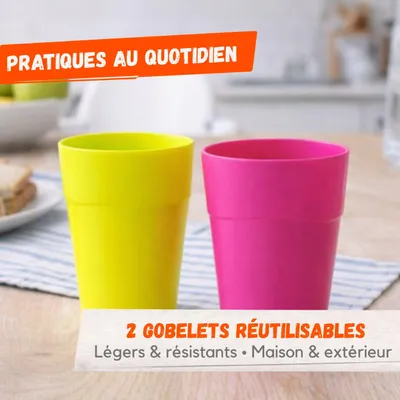 Image de Lot de 2 Gobelets Réutilisables en Plastique Rigide 250 ml