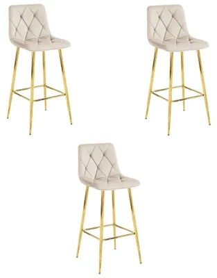 Immagine prodotto di Sgabello Da Bar - Leobert - Nado - Velluto Beige/Gambe Dorate - 43,5 X 49 X 102 Cm - Set Da 3