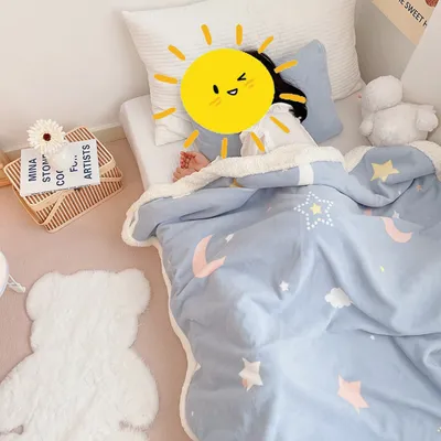 Produktbild von 360Home Kinder Verdickte Flanell-Herbst/Winter Bett Decke Schlafdecke blau 150*200cm