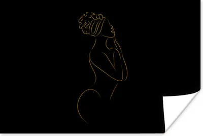 Produktbild von MuchoWow® Poster Frau - Schwarz und Gold - Strichzeichnung 90x60 cm - Schlafzimmer