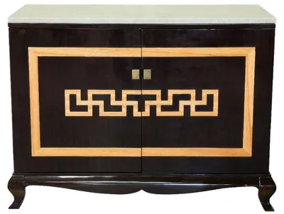 Produktbild von Casa Padrino Luxus Barock Likörschrank Schwarz / Naturfarben / Creme 110 x 55 x H. 87 cm - Massivholz Barschrank - Schnapsschrank mit Marmorplatte - Bar Möbel im Barockstil
