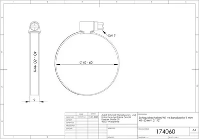 Produktbild von Universal W1 Schlauchschelle 174060 40 - 60mm, 2" + 2 1/2"