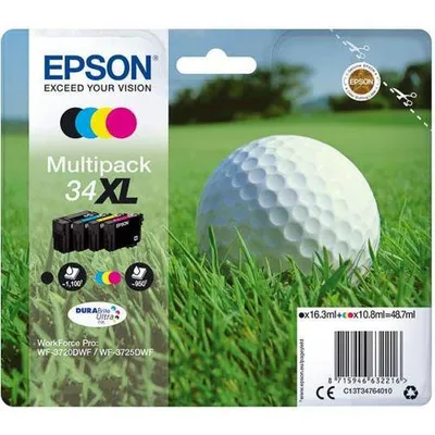 Zdjęcie produktu dla Epson Golf ball Multipack 4-colours 34XL DURABrite Ultra Ink, Wysoka (XL) wydajność, Czarny, Cyjan, Purpurowy, Żółty, Tusz na bazie pigmentu, 16,3 ml, 10,8 ml, 1 szt.