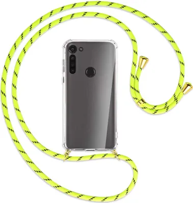 Produktbild von Handykette Backcover-Schutzhülle mit Band (Metall goldfarben) für Motorola Moto G8 - neongelb