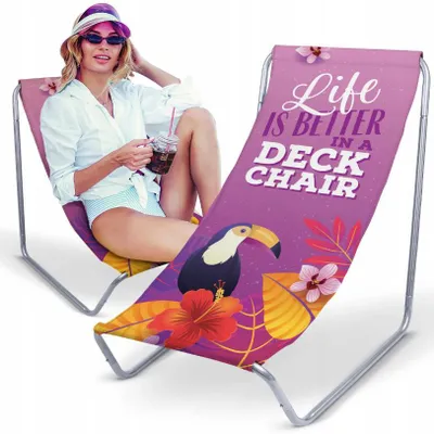 Produktbild von Metall Gartenliege „Life is good“ – klappbarer Strandliegestuhl mit Bezug, leichte Campingliege für Garten, Strand und Urlaub