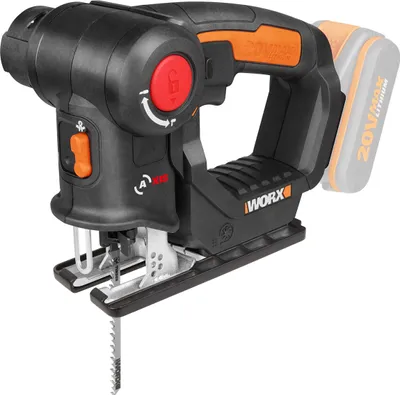Zdjęcie produktu dla Wyrzynarka WORX WX550.9 do cięcia drewna, stali i PVC - Uniwersalna pilarka 2 w 1 z wyrzynarką i piłą szablastą oraz funkcją szybkiej wymiany - 20 V - Z dmuchawą pyłu i mechanizmem wahadłowym - Bez akumulatora i ładowarki