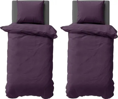 Produktbild von 4 teilige Uni Bettwäsche 155x220 cm Mikrofaser Aubergine Lila Bettbezug Garnitur Set