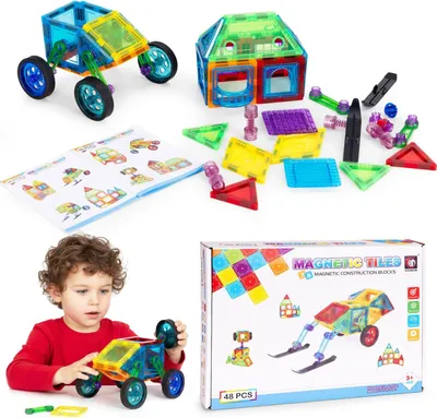 Produktbild von Magnetische Bausteine - 48 Teile, 3D- und Fahrzeugspiel